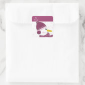 Snowman in het Paarse Pet en Scarf Vierkante Sticker (Tas)