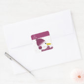 Snowman in het Paarse Pet en Scarf Vierkante Sticker (Envelop)