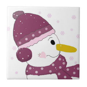 Snowman in het Paarse Scarf en Pet Tegeltje