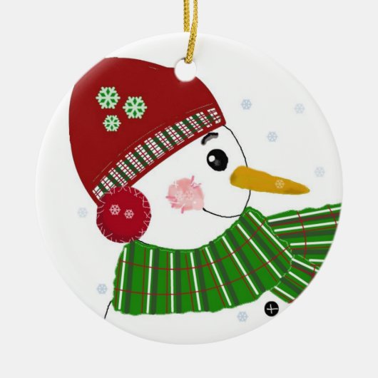 Snowman in het Rode Pet en de Groene Scarf Keramisch Ornament (Voorkant)