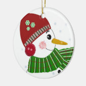 Snowman in het Rode Pet en de Groene Scarf Keramisch Ornament (Links)