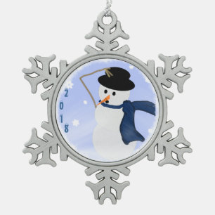 Snowman in het Wind Snowflake Ornament