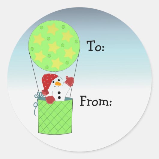Snowman in Hot Air Ballon Ronde Sticker (Voorkant)