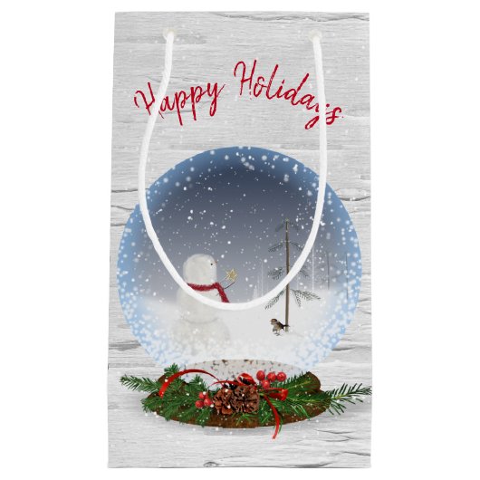 Snowman in kerstsneeuw Wereldbol op baarmoeder Klein Cadeauzakje (Voorkant)