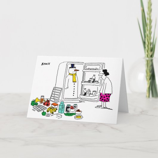 Snowman in koelkast Xmas-kaart Feestdagen Kaart (Voorkant)