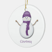Snowman in Paarse Scarf en kerstversiering in Pet Keramisch Ornament (Links)