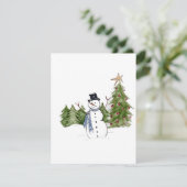 Snowman in Pine Trees beklaagt het seizoen Feestdagenkaart (Staand voorkant)