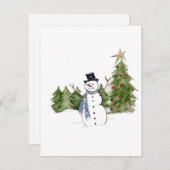 Snowman in Pine Trees beklaagt het seizoen Feestdagenkaart (Voorkant / Achterkant)