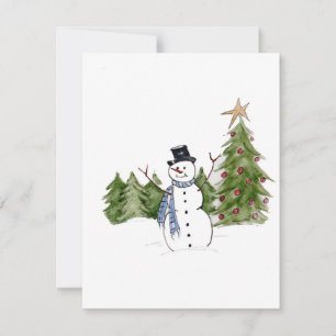Snowman in Pine Trees beklaagt het seizoen Feestdagenkaart