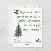 Snowman in Pine Trees geeft de Seizoensvakantie Ca Feestdagenkaart (Achterkant)