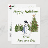 Snowman in Pine Trees geeft de Seizoensvakantie Ca Feestdagenkaart (Voorkant / Achterkant)