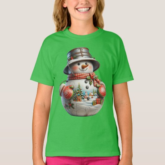 Snowman in Red Scarf, Christmas, Author Natasha U T-shirt (Voorkant)