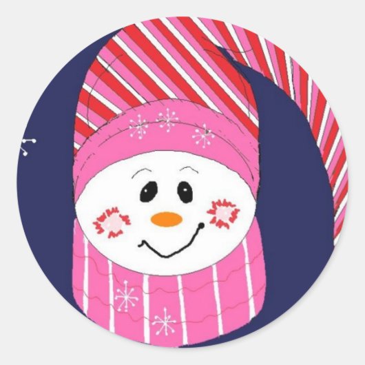 Snowman in roze en rood Pet Ronde Sticker (Voorkant)