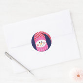 Snowman in roze en rood Pet Ronde Sticker (Envelop)