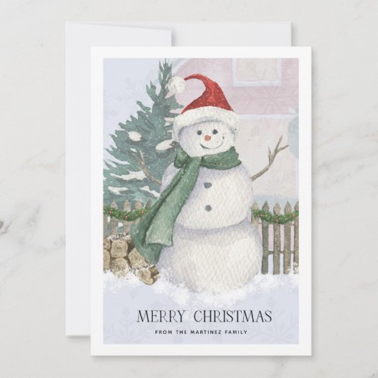 Snowman in Santa Hat Pine Tree Kaart (Voorkant)