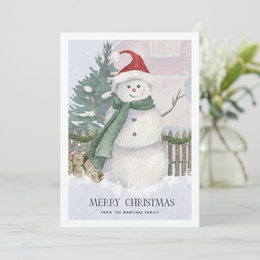 Snowman in Santa Hat Pine Tree Kaart (Staand voorkant)