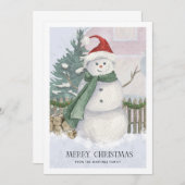 Snowman in Santa Hat Pine Tree Kaart (Voorkant / Achterkant)