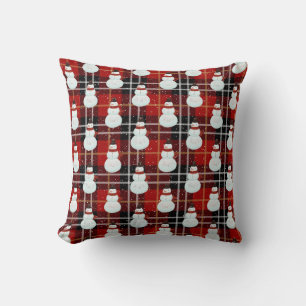 Snowman in Snowflakes Tartan Sierkussen