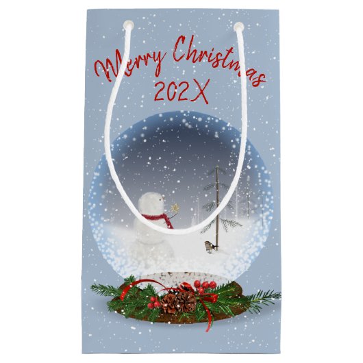 Snowman in Wereldbol met kerstsneeuw Klein Cadeauzakje (Voorkant)