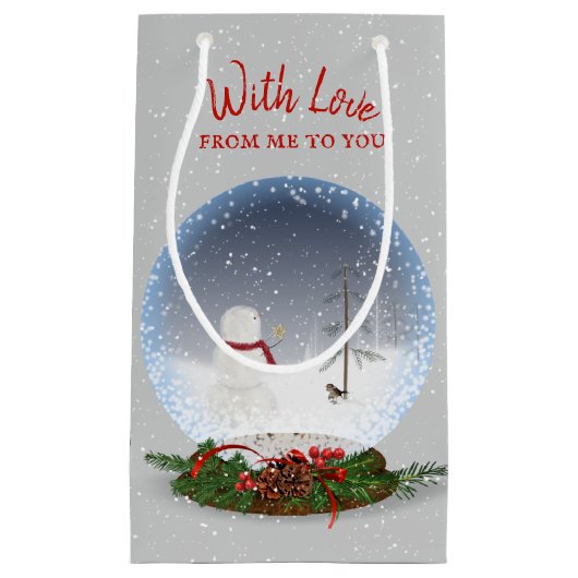 Snowman in Wereldbol met kerstsneeuw Klein Cadeauzakje (Voorkant)