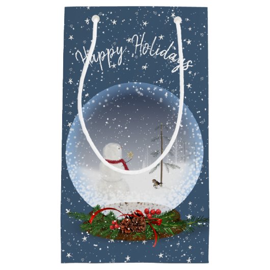 Snowman in Wereldbol met kerstsneeuw Klein Cadeauzakje (Voorkant)