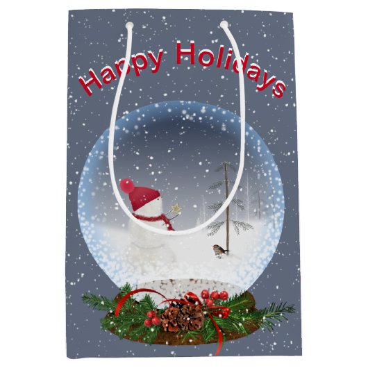 Snowman in Wereldbol met kerstsneeuw Medium Cadeauzakje (Voorkant)