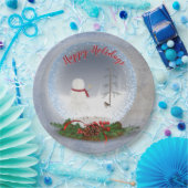 Snowman in Wereldbol met kerstsneeuw Papieren Bordje (Feest)