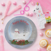 Snowman in Wereldbol met kerstsneeuw Papieren Bordje (Feest)
