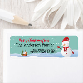 Snowman in Winter Town Return Address Label