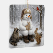 Snowman In Winter Woods With Animal Friends Keramisch Ornament (Rechts)