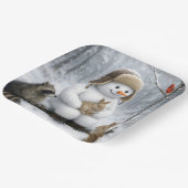 Snowman In Winter Woods With Animal Friends Papieren Bordje (Gebogen)