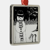 snowman in zwart-wit , leuk glimlachend metalen ornament (Rechts)