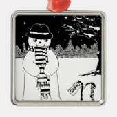 snowman in zwart-wit , leuk glimlachend metalen ornament (Voorkant)