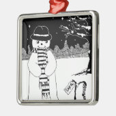 snowman in zwart-wit , leuk glimlachend metalen ornament (Links)