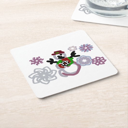 Snowman joy kind kartonnen onderzetters (Schuin)