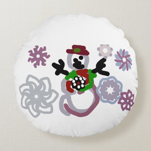 Snowman joy kind rond kussen (Voorkant)