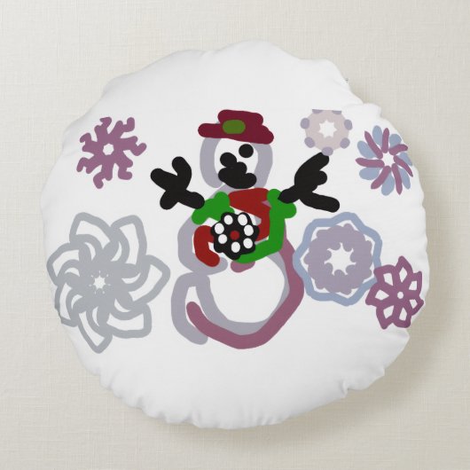 Snowman joy kind rond kussen (Achterkant)