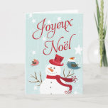 Snowman Joyeux Noël Christmas Cards Feestdagen Kaart<br><div class="desc">Snowman Joyeux Noël Christmas Cards. Christmas card to send to friends and familiy with a nice inside greeting. Design Shows the zin 'Joyeux Noël' in a beautiful Font,  A Snowman with red hat and scarf,    little birds,  stars and snowflakes.</div>