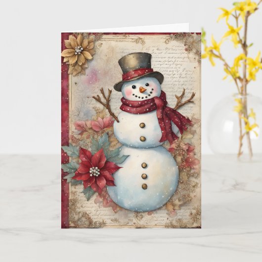 Snowman Junk Journal Pagina Kerst Kaart (Gele Bloem)
