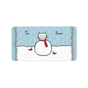 Snowman Kat met kerstcadeaus Etiket