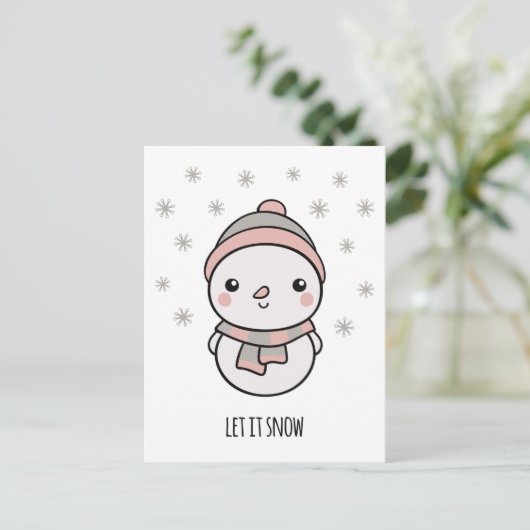 Snowman kawaii liet het sneeuwen briefkaart (Staand voorkant)