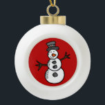 Snowman Keramische Bal Ornament<br><div class="desc">Illustratie voor Kerstmis met schattige, smiley sneeuwdecoratie. Het is mogelijk om de achtergrondkleur te veranderen en verschillende aan het ontwerp met uw keus toe te voegen.</div>