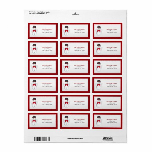 Snowman-kerstadresetiketten Etiket (Full Sheet)