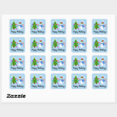 Snowman & kerstboom #2 Trekkers Vierkante Sticker (Vel)