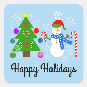 Snowman & kerstboom #2 Trekkers Vierkante Sticker