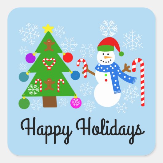 Snowman & kerstboom #2 Trekkers Vierkante Sticker (Voorkant)