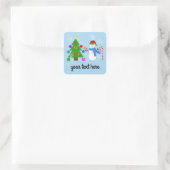 Snowman & kerstboom #2 Trekkers Vierkante Sticker (Tas)