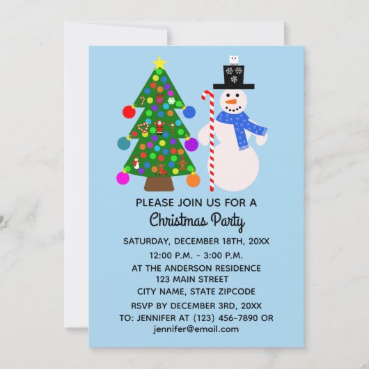 Snowman & kerstboom #3-2 Uitnodiging Kaart (Voorkant)