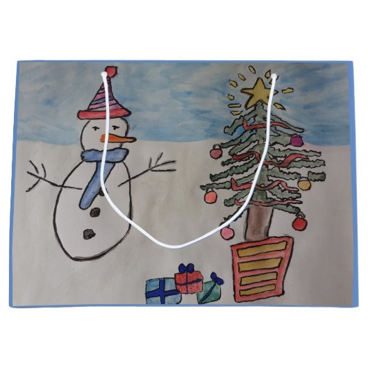 Snowman & kerstboom Gift Bag Groot Cadeauzakje (Voorkant)