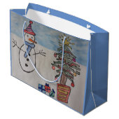 Snowman & kerstboom Gift Bag Groot Cadeauzakje (Achterkant Gekanteld)